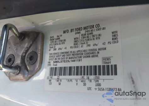 2020 Ford Transit Connect Xl Cargo Van z USA, uszkodzony, nr VIN NM0LS7E23L1441191